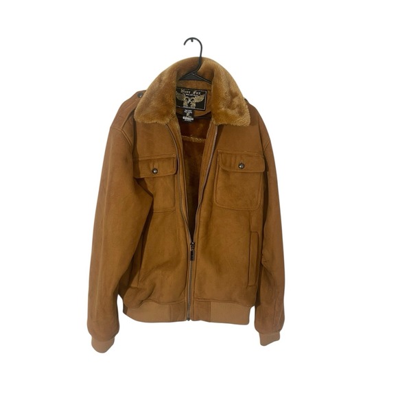Bare Fox Brown Faux Suede Faux Fur Collar Men XL Lined Coat Size Barn Coat Y2K